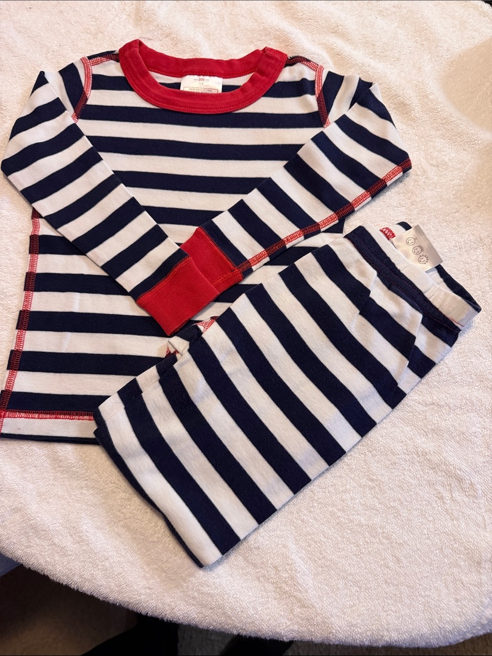 Hanna Andersson Navy & White Striped Pajama Set with Red Trim